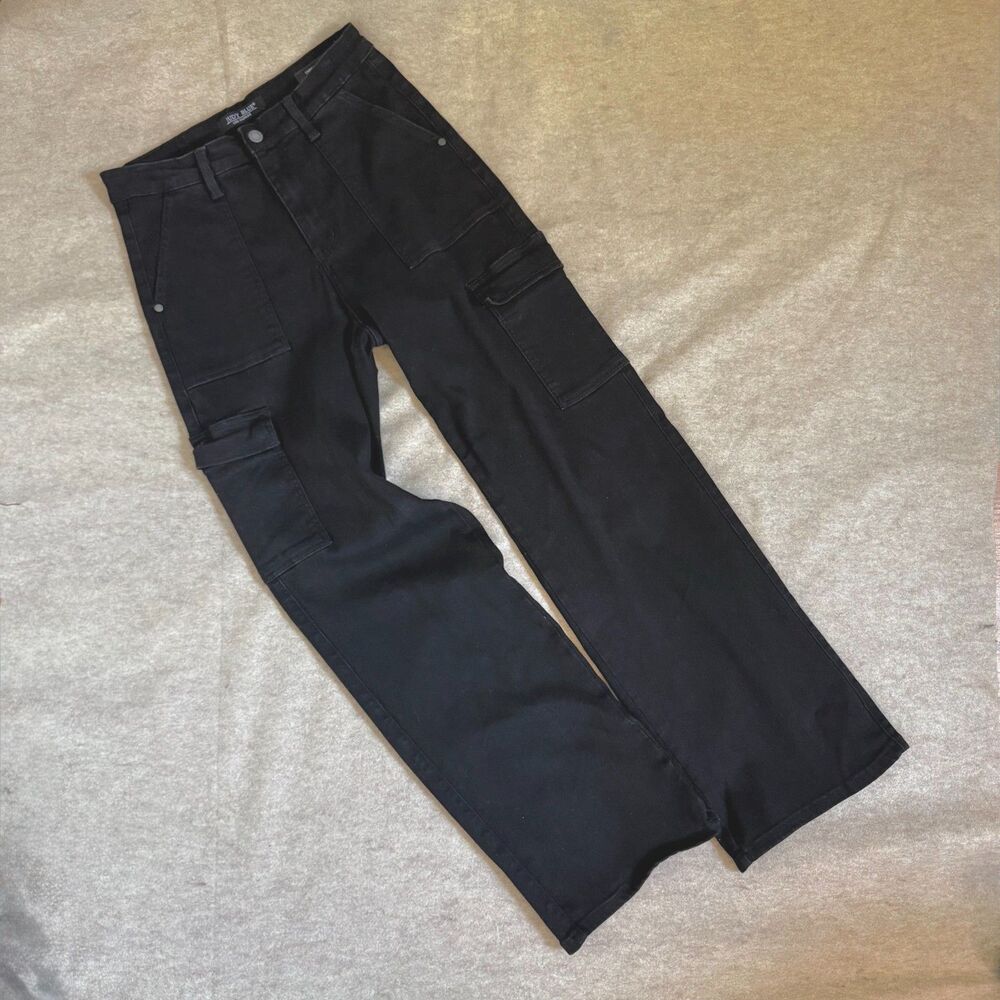 Judy Blue cargo wide leg jeans womens 11/30 black high rise stretchy gorpcore